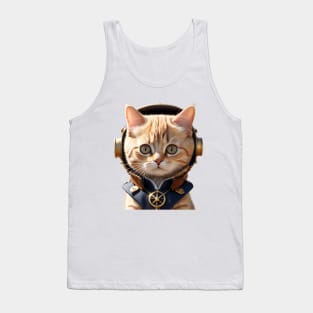 Funny Vintage Steampunk Cat Pilot Tank Top